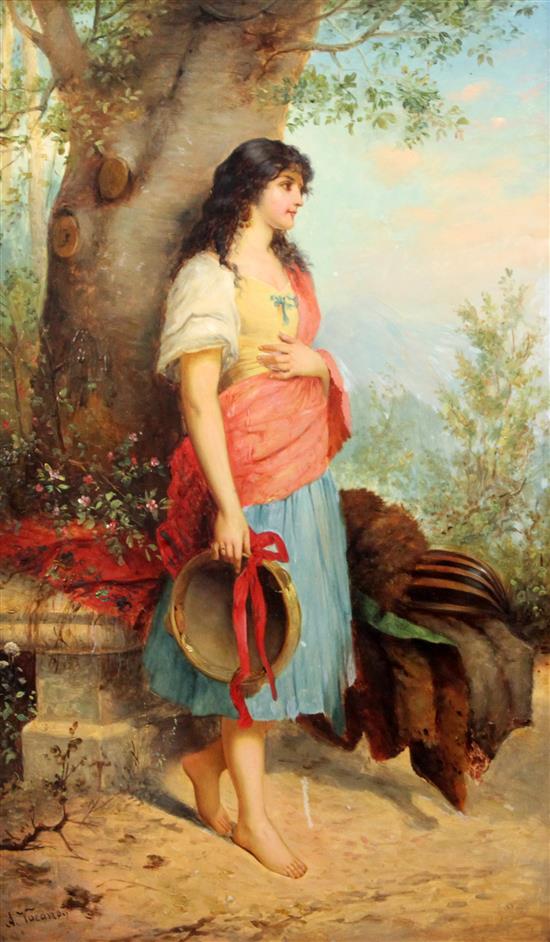 A. Vacano Girl holding a tambourine 22.5 x 14in.
